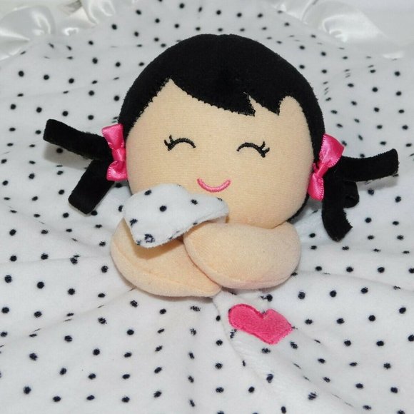 Carters White Black Polka Dot Girl Rattle Security Blanket Lovey - Picture 2 of 6